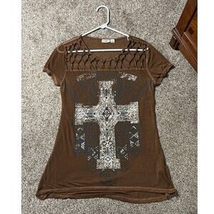 Y2K Cato Brown sheer T-shirt size s